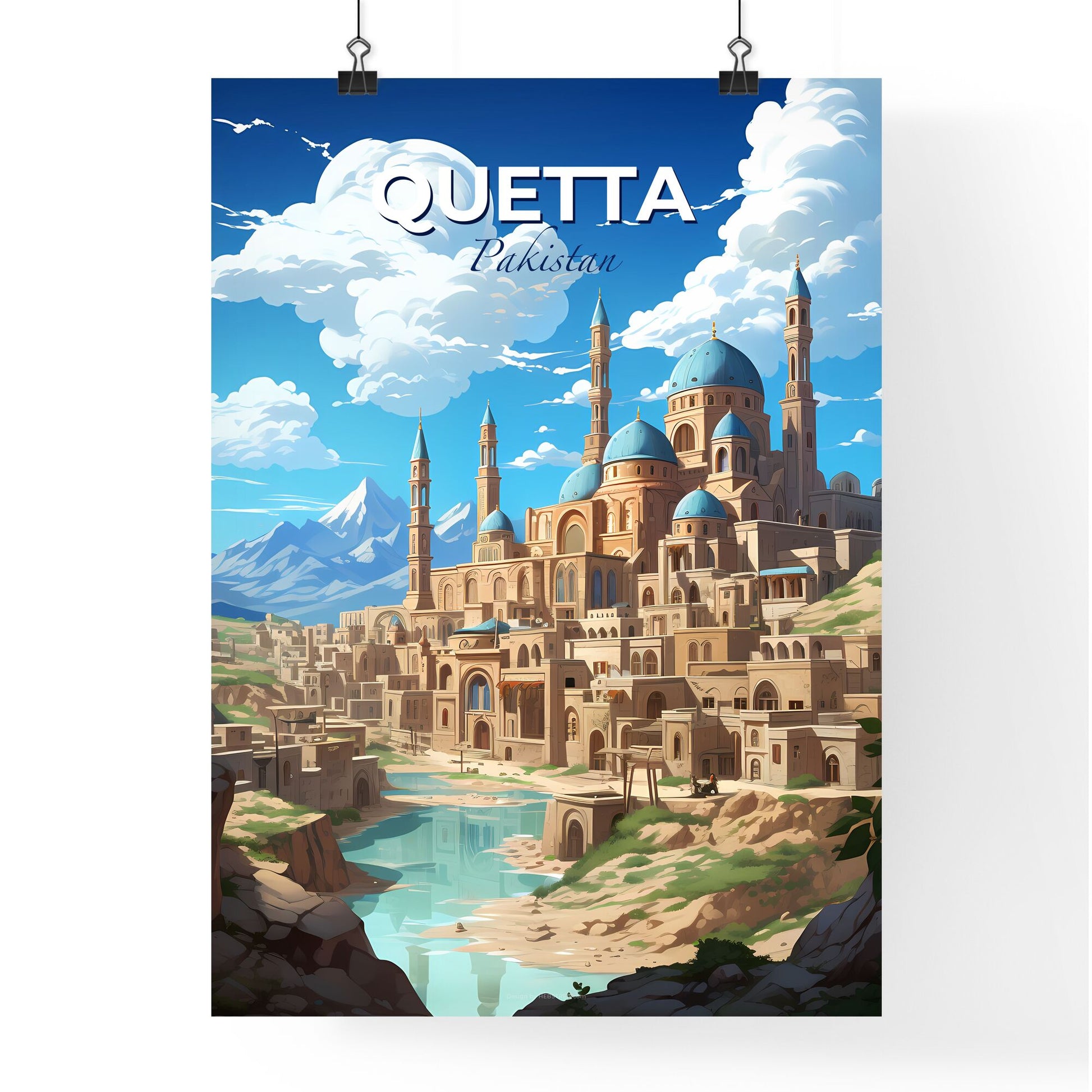 Quetta Pakistan Skyline Cartoonish Castle Painting Art Illustration Default Title