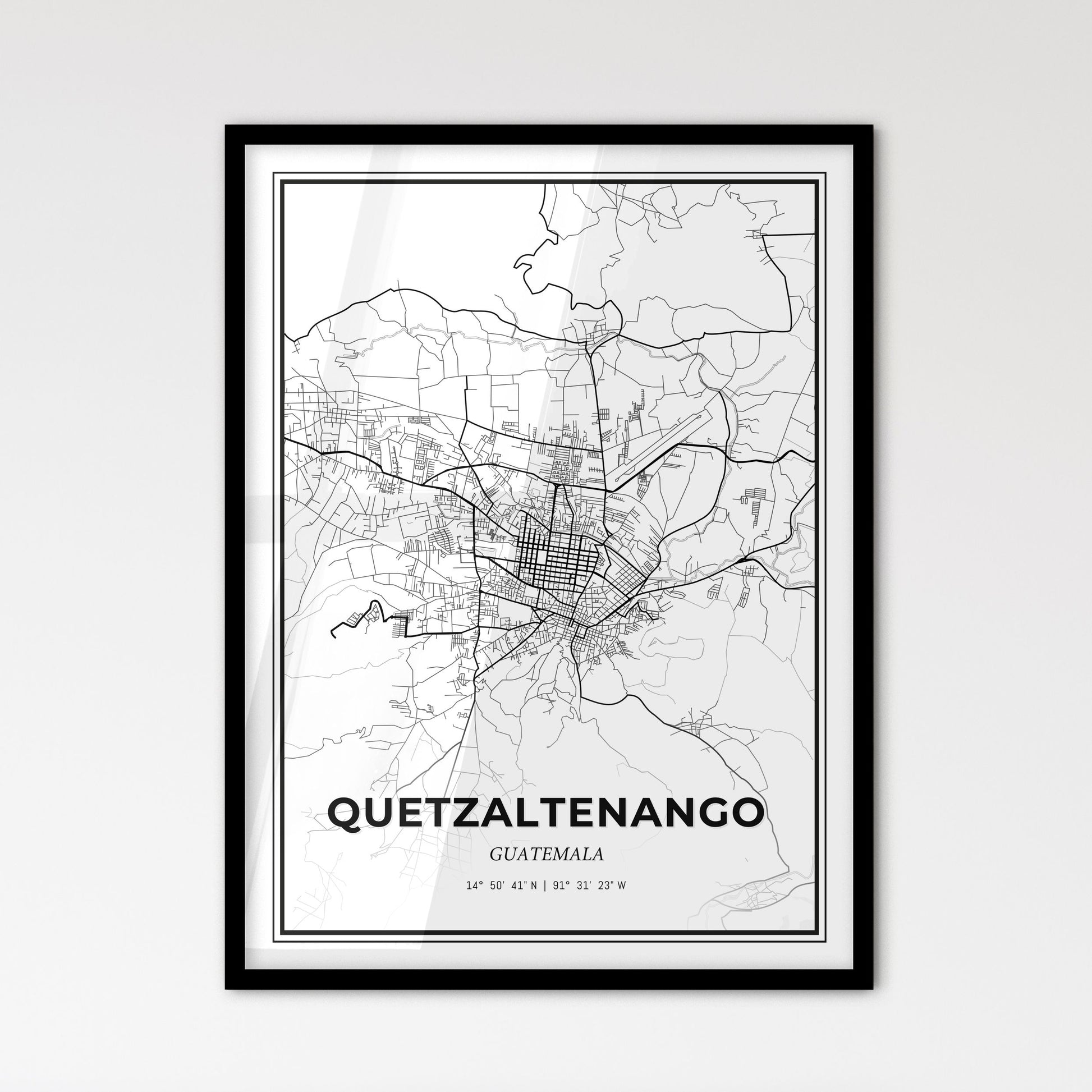 Quetzaltenango Guatemala - Scandinavian Style City Map for Modern Home Decor