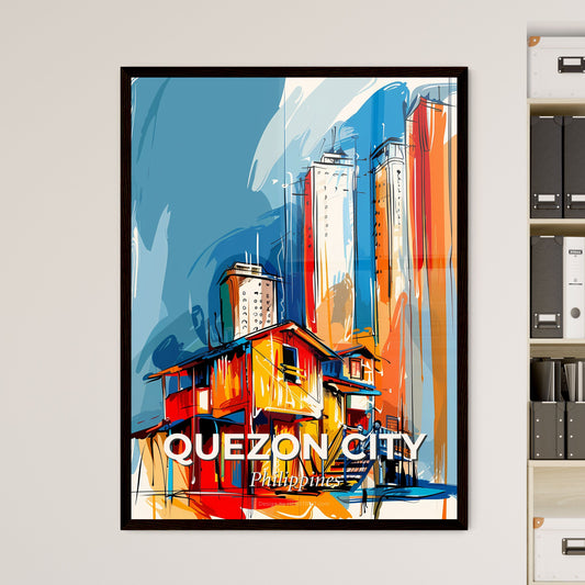 Vibrant Quezon City, Philippines - A Painting Of Buildings And Tall Buildings