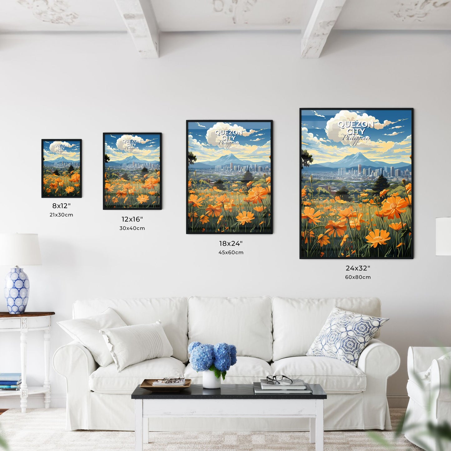 Vibrant Abstract Cityscape Artwork Depicting Orange Flower Field and Philippine City Skyline Default Title