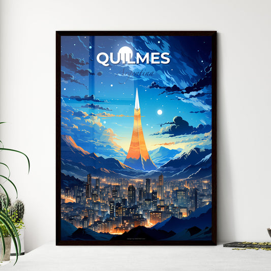 Colorful Cityscape Painting of Quilmes, Argentina with Historic Tower and Majestic Andes Mountains Default Title