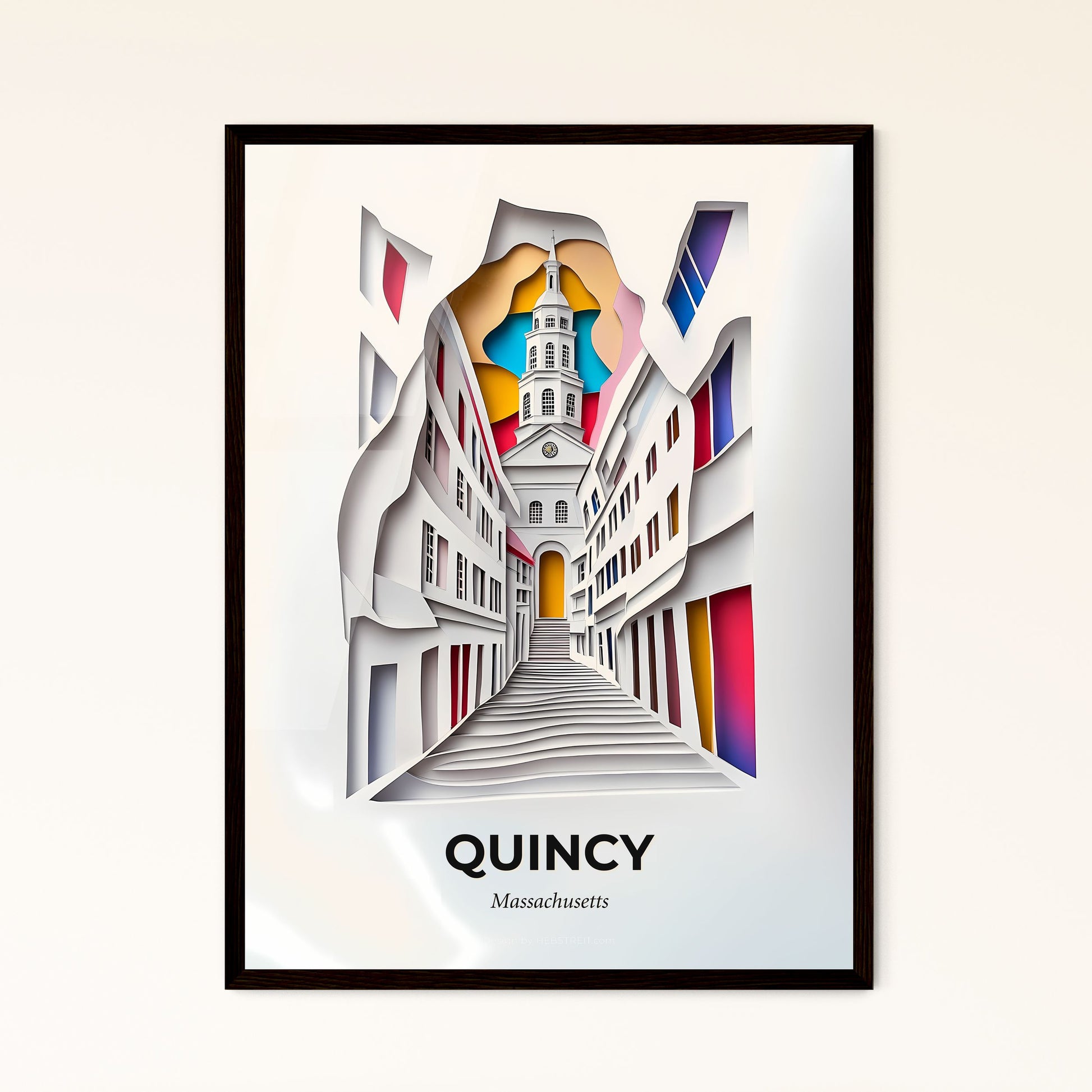 Vivid Quincy, Massachusetts - a paper cut of a building with a clock tower