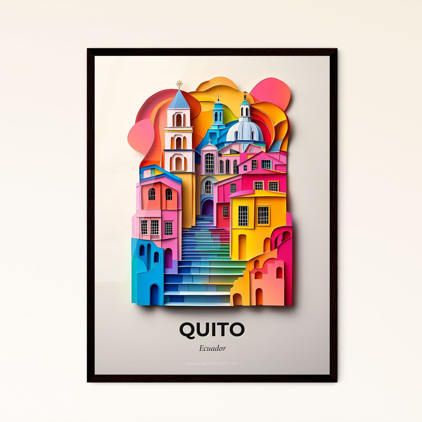 Vivid Quito, Ecuador - a colorful city with a church and a rainbow colored staircase