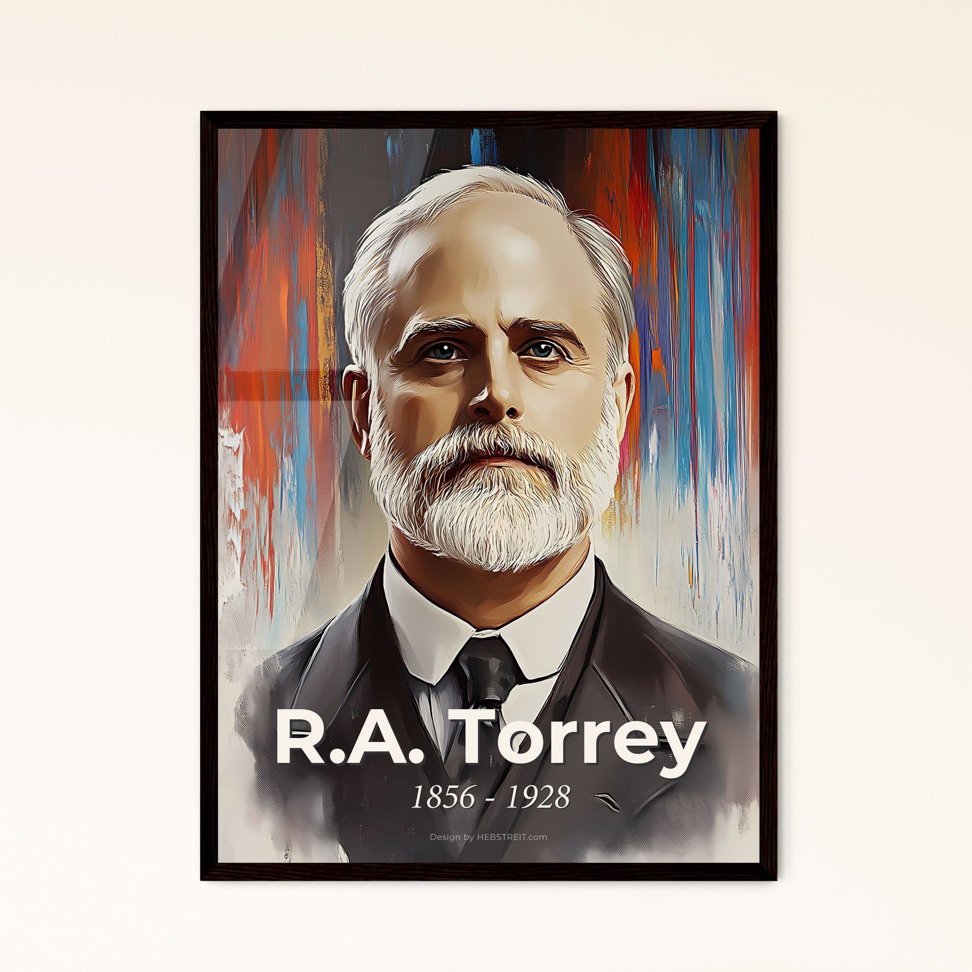 Portrait of R.A. Torrey, 1856 - 1928. Impressionistic painting of a man with a beard and mustache.