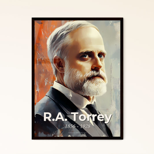 Portrait of R.A. Torrey, 1856 - 1928. Impressionistic painting of a man with a beard.