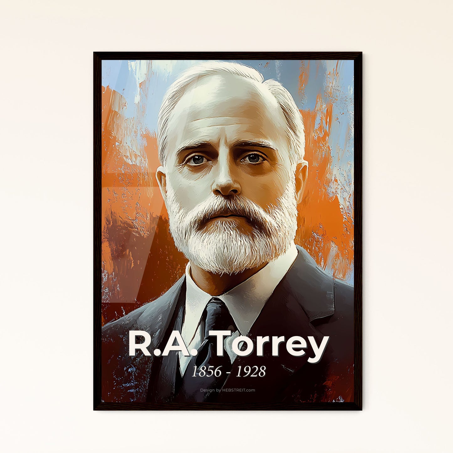 Portrait of R.A. Torrey, 1856 - 1928. Impressionistic painting of a man with a beard and mustache.