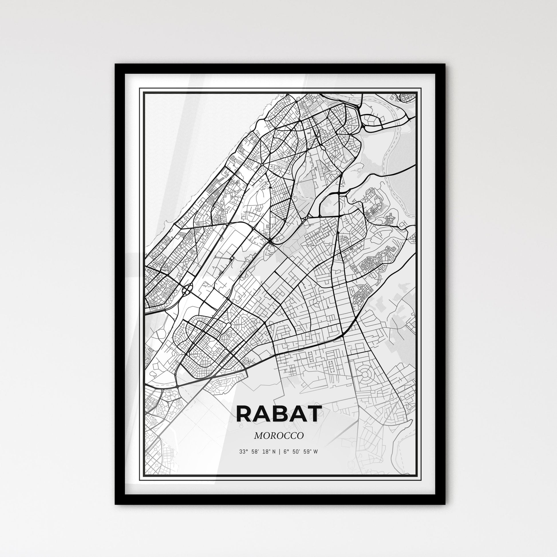 Rabat Morocco - Scandinavian Style City Map for Modern Home Decor