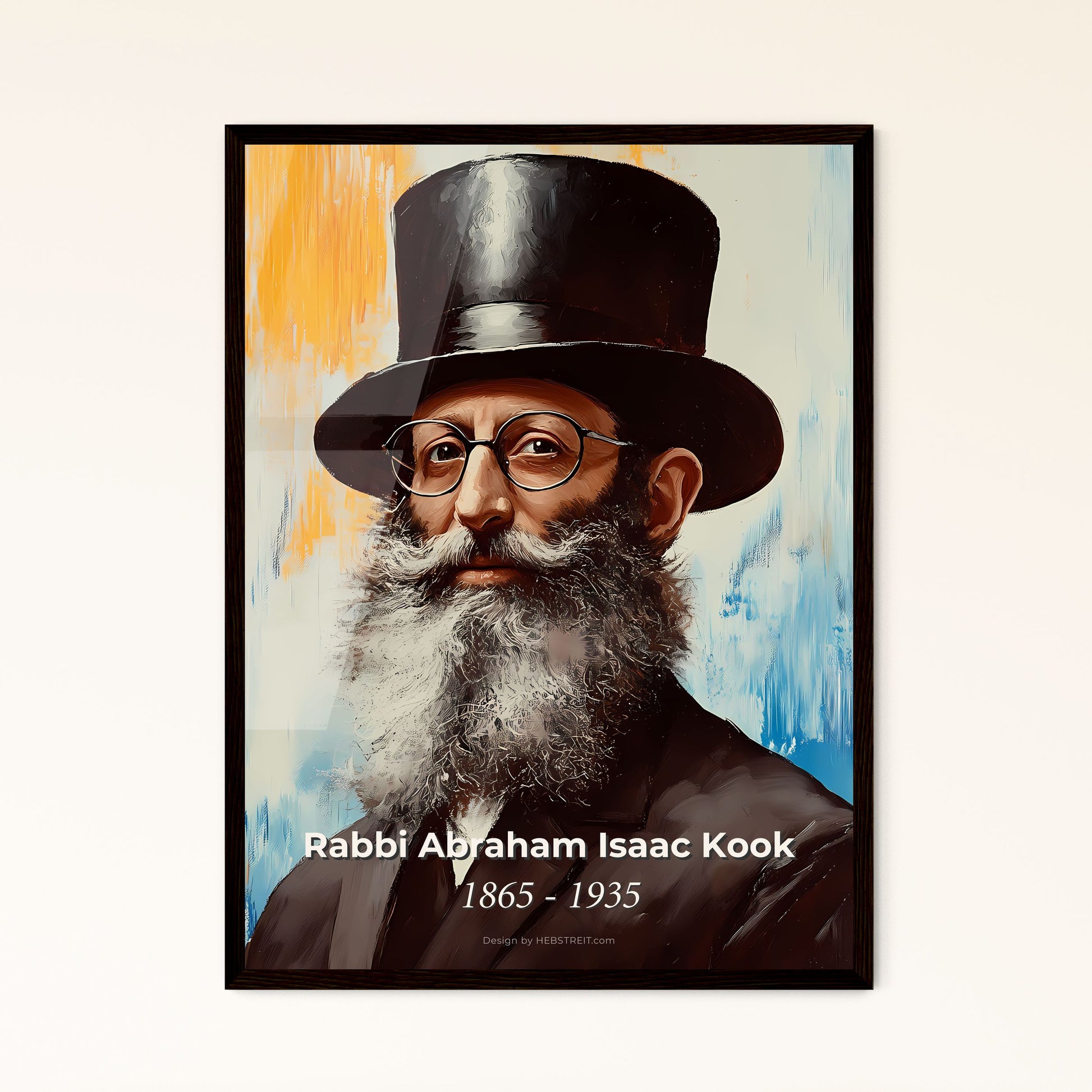 Portrait of Rabbi Abraham Isaac Kook, 1865 - 1935. Impressionistic painting of a man with a beard and top hat.