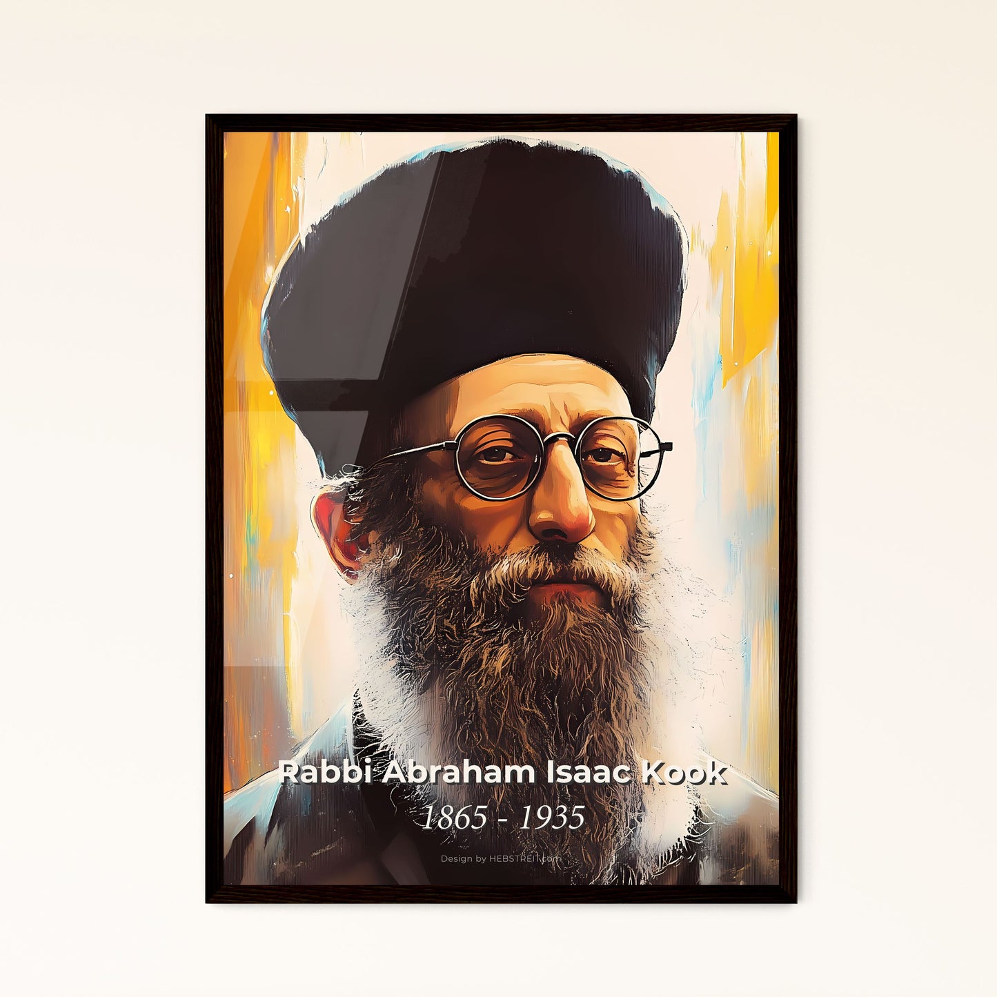 Portrait of Rabbi Abraham Isaac Kook, 1865 - 1935. Impressionistic painting of a man with a beard and glasses.