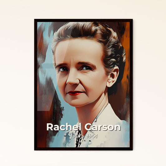 Portrait of Rachel Carson, 1907 - 1964. Impressionistic painting of a woman with short hair.