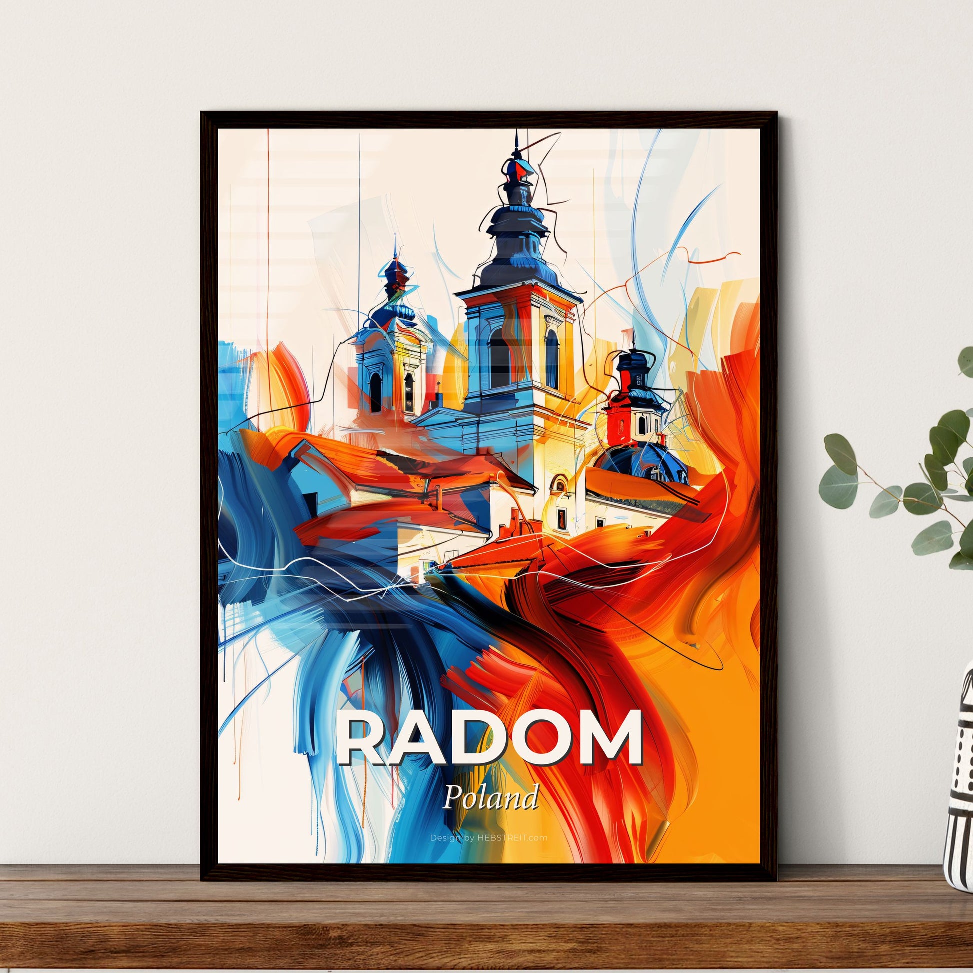 Vibrant Radom, Poland - A Painting Of A Building With A Colorful Background