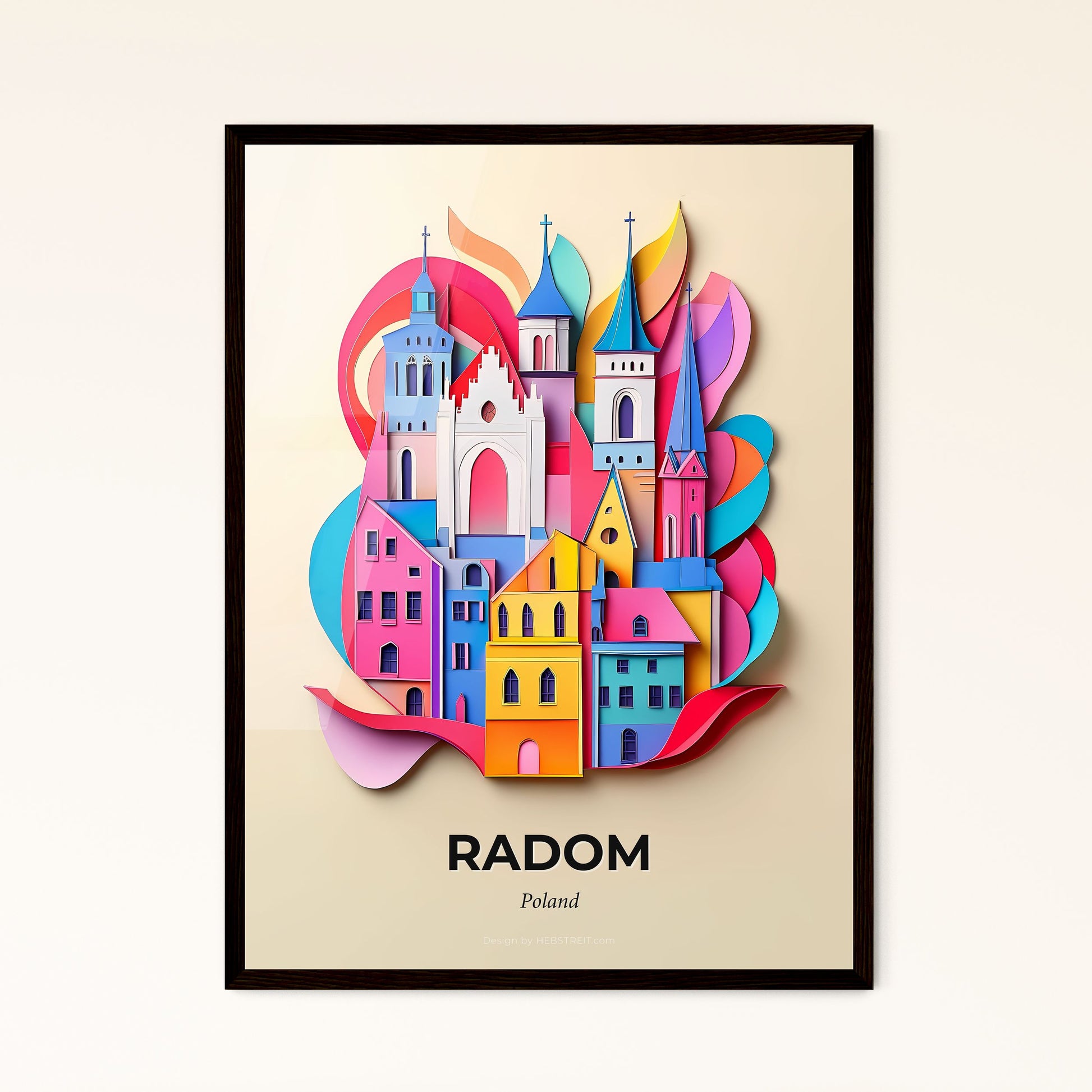 Vivid Radom, Poland - a colorful city with a church and a rainbow swirl