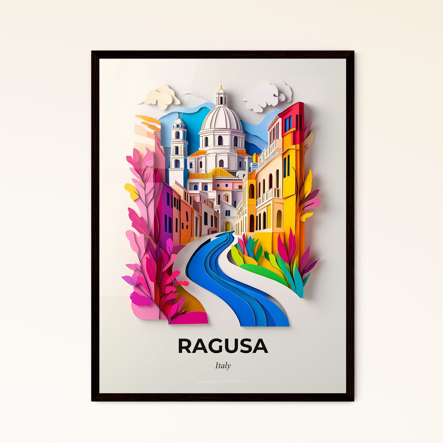 Vivid Ragusa, Italy - a paper cut of a city with a river