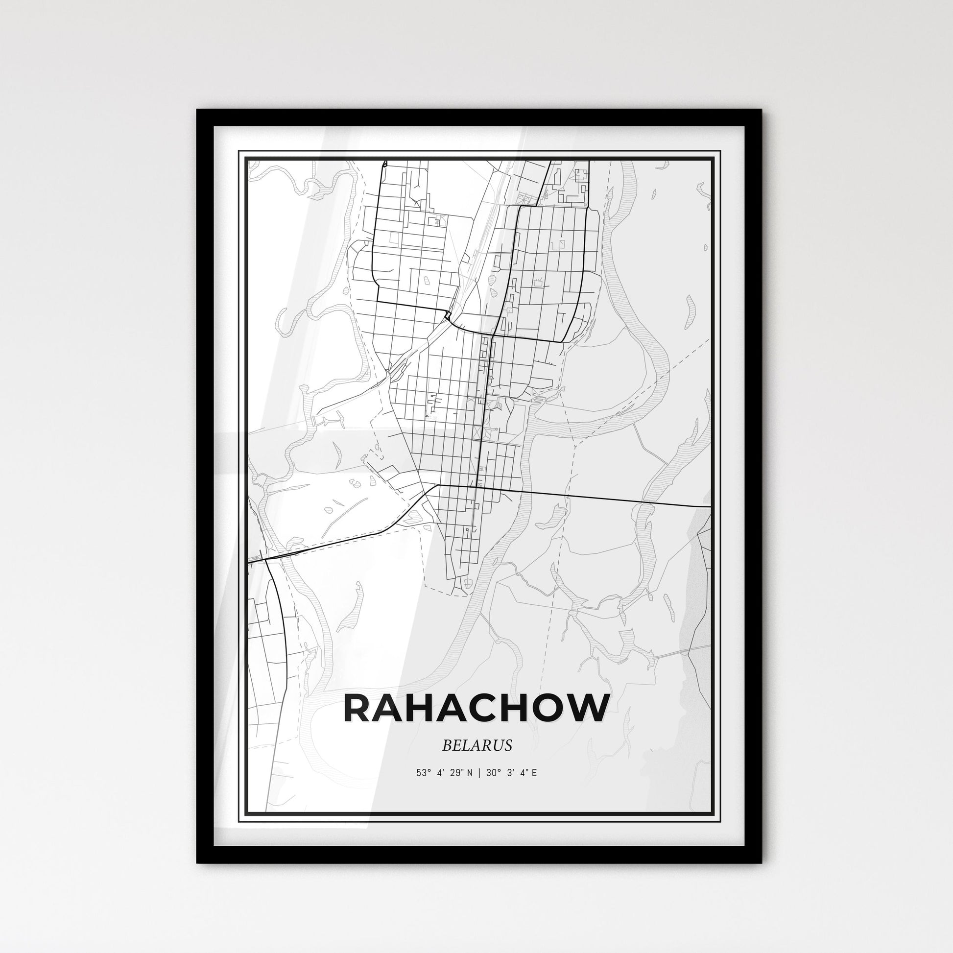 Rahachow Belarus - Scandinavian Style City Map for Modern Home Decor