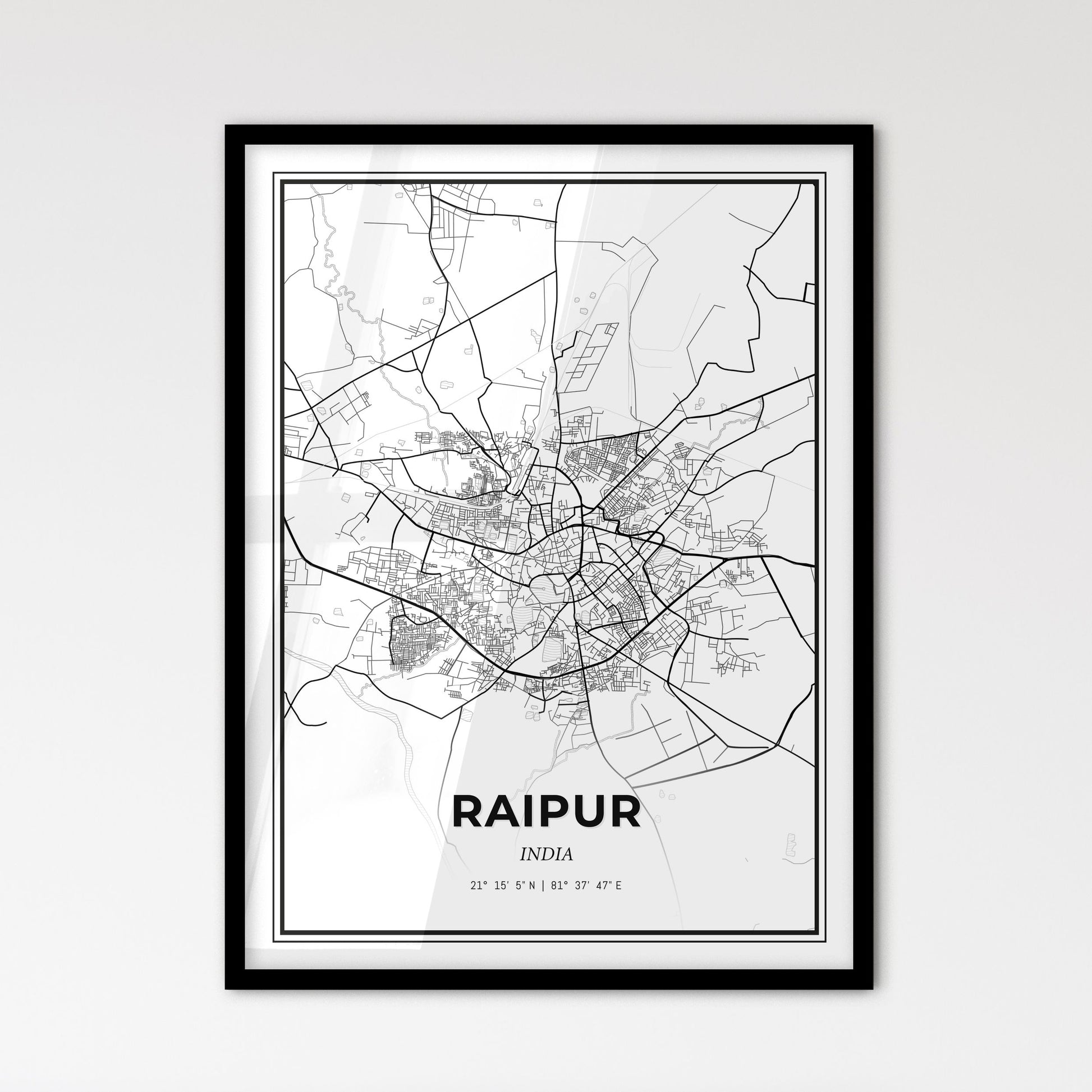 Raipur India - Scandinavian Style City Map for Modern Home Decor