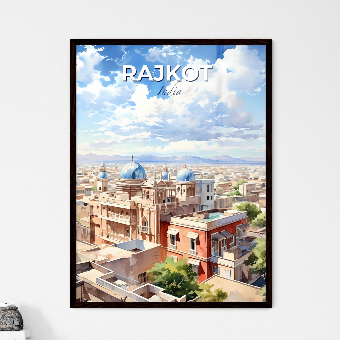 Rajkot City India Skyline Vibrant Painting with Modern Buildings and Lush Greenery Default Title