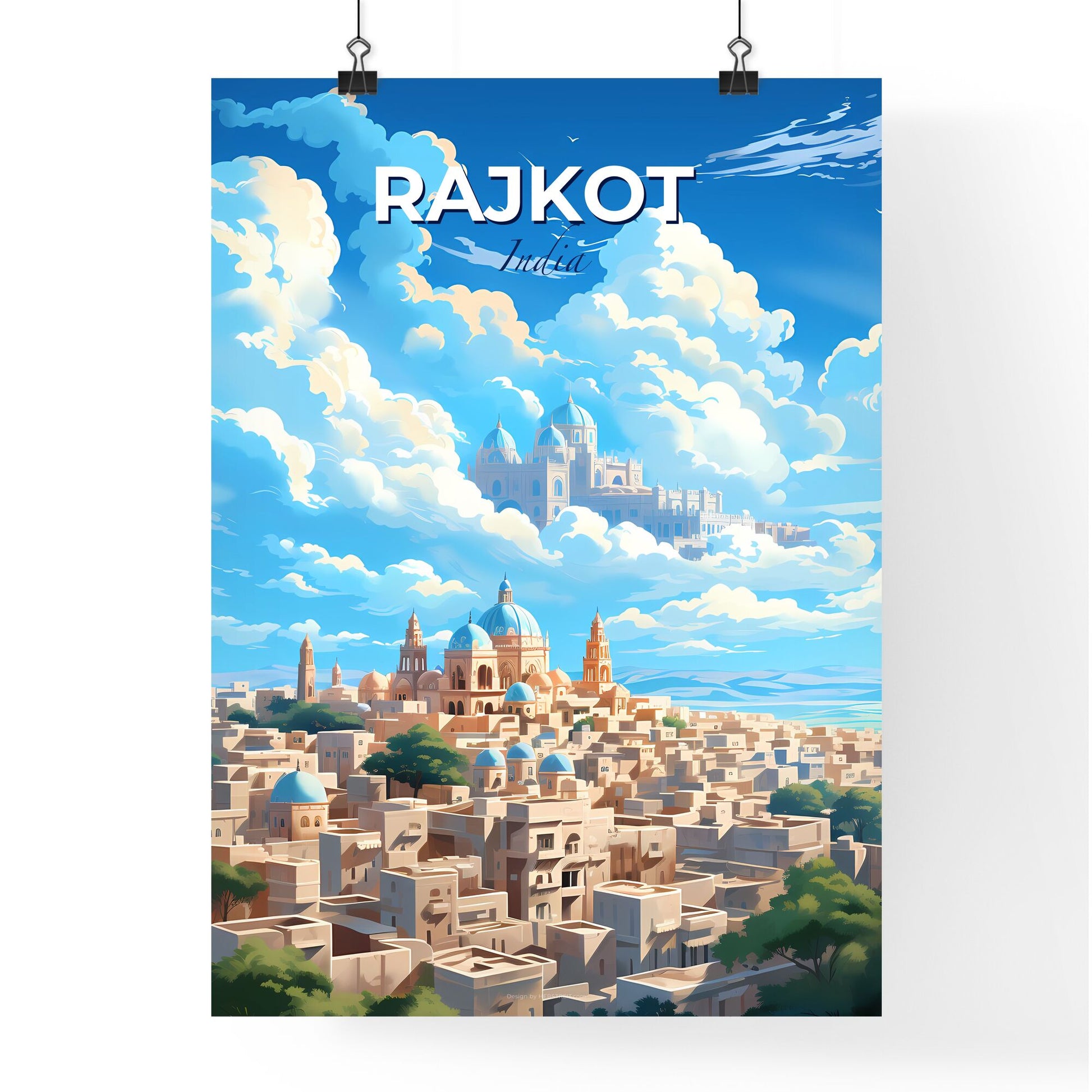 Rajkot India Cityscape Painting with Palace Silhouette Digital Artwork Canvas Print Home Decor Default Title