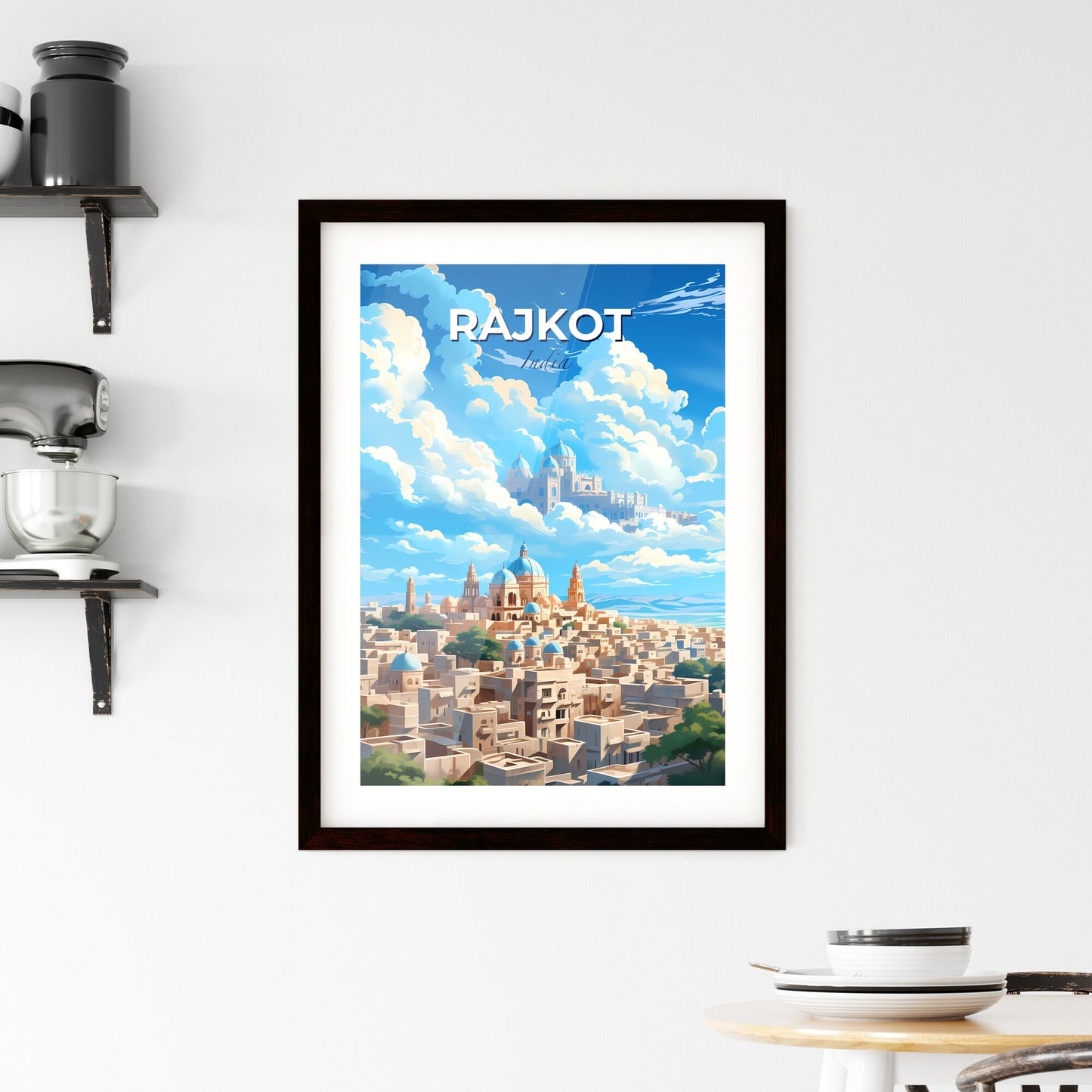 Rajkot India Cityscape Painting with Palace Silhouette Digital Artwork Canvas Print Home Decor Default Title