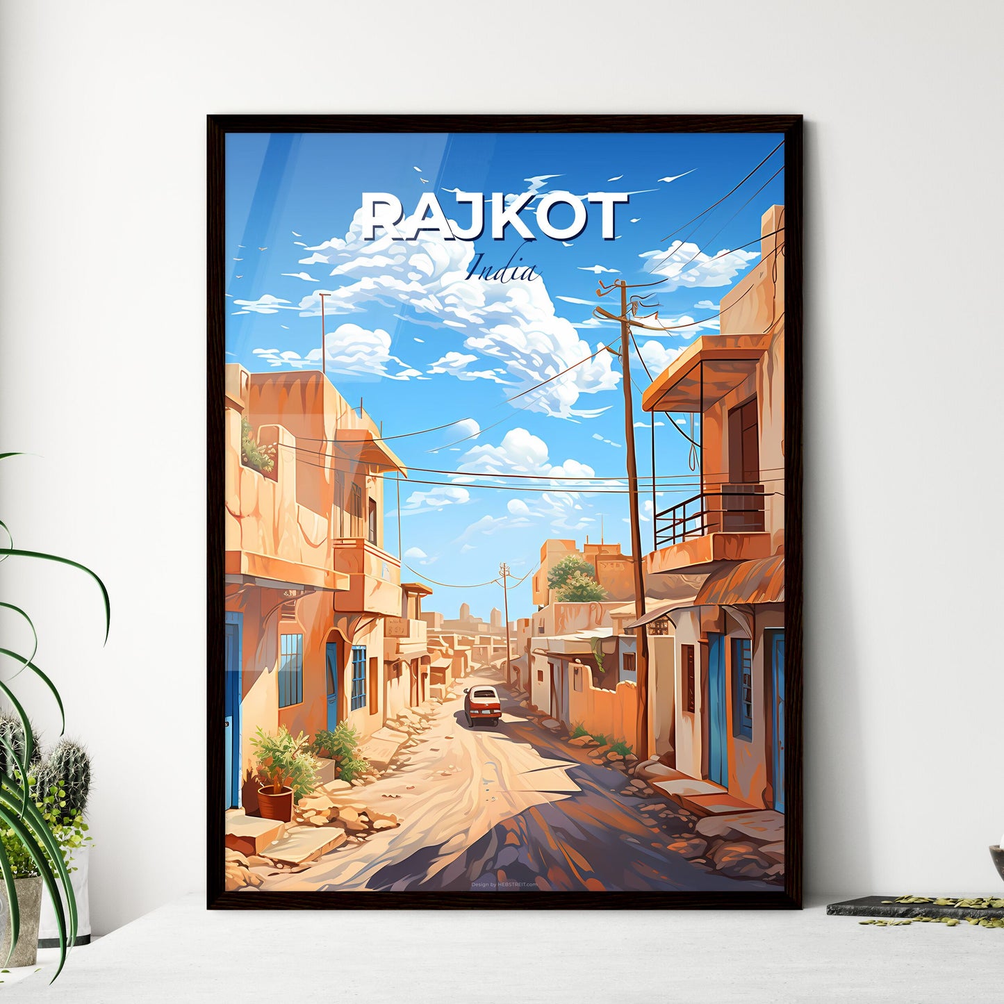 Rajkot India City Skyline Vibrant Painting Street Buildings Colorful Art India Default Title