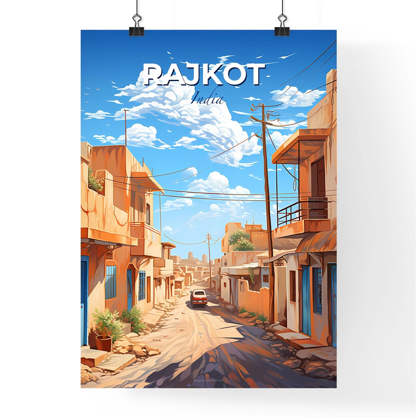 Rajkot India City Skyline Vibrant Painting Street Buildings Colorful Art India Default Title