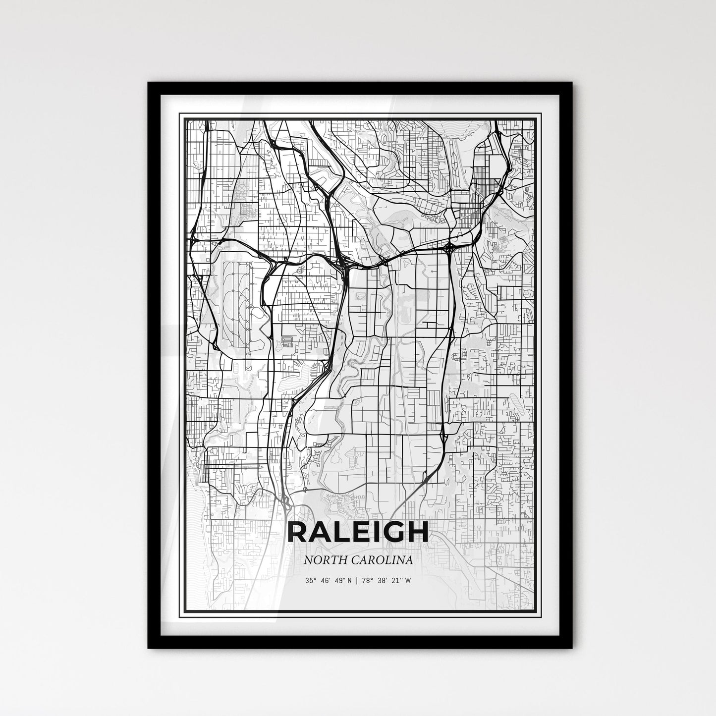 Raleigh North Carolina - Scandinavian Style City Map for Modern Home Decor