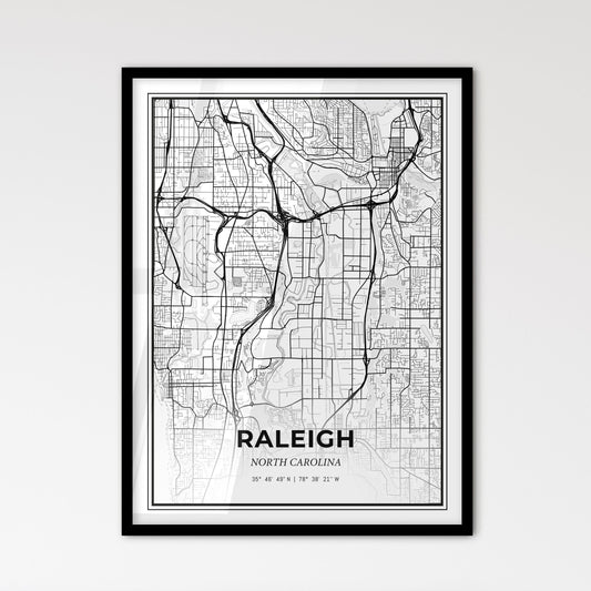 Raleigh North Carolina - Scandinavian Style City Map for Modern Home Decor