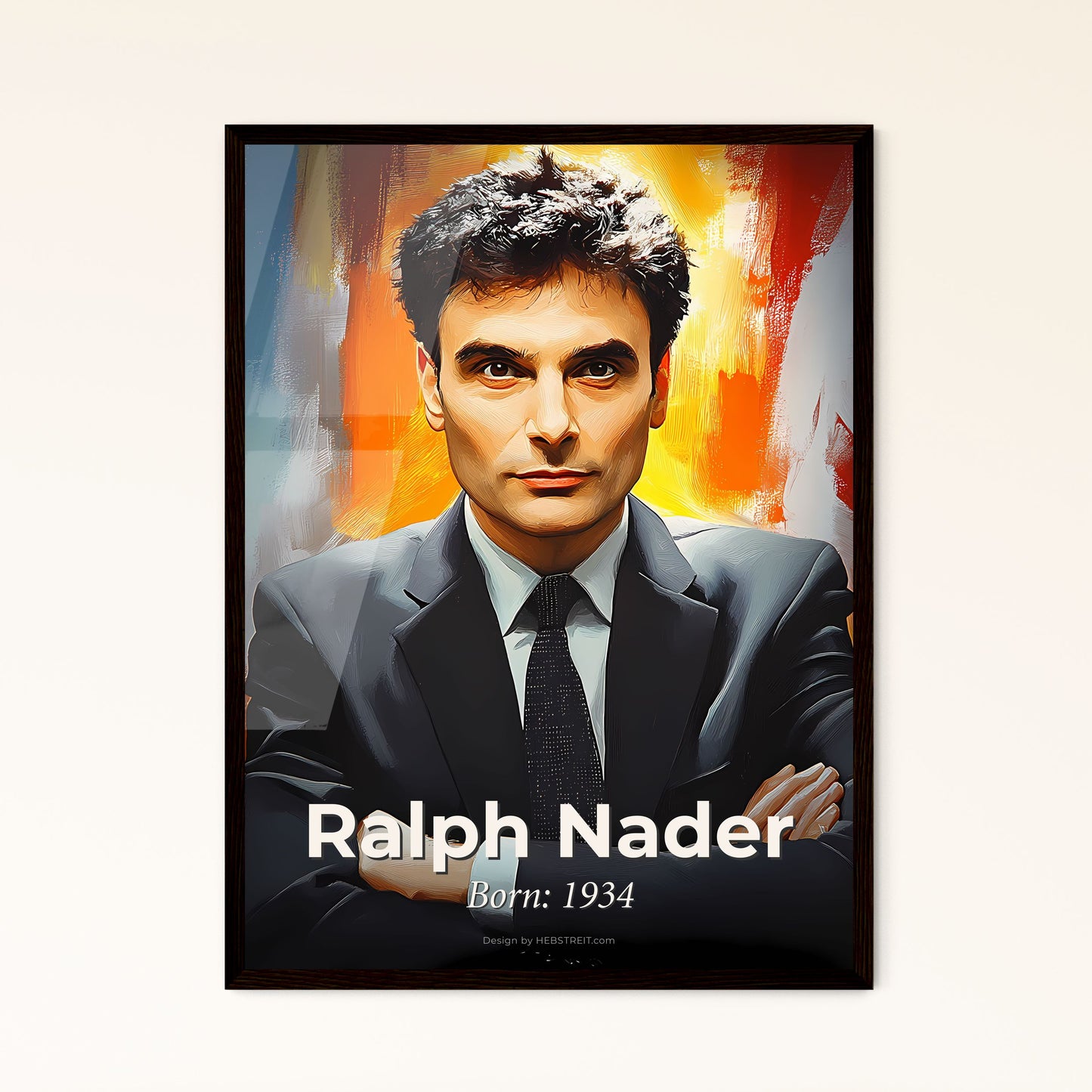 Portrait of Ralph Nader, Born: 1934. Impressionistic painting of a man in a suit and tie.