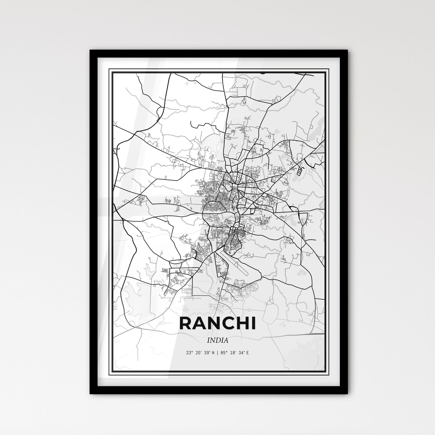 Ranchi India - Scandinavian Style City Map for Modern Home Decor