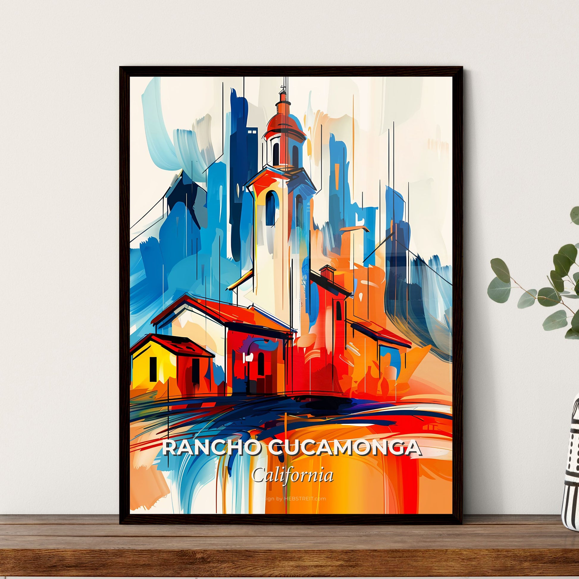 Vibrant Rancho Cucamonga, California - A Painting Of A Building And A Tower