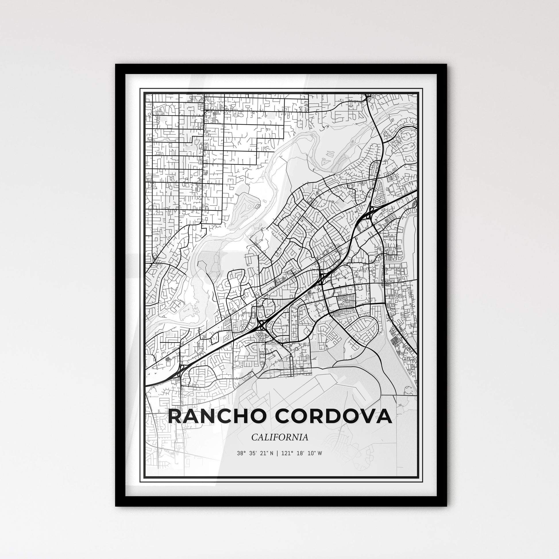 Rancho Cordova California - Scandinavian Style City Map for Modern Home Decor