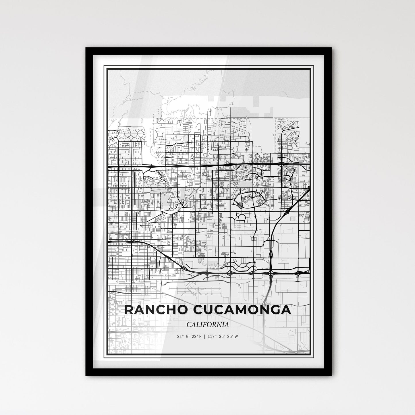 Rancho Cucamonga California - Scandinavian Style City Map for Modern Home Decor