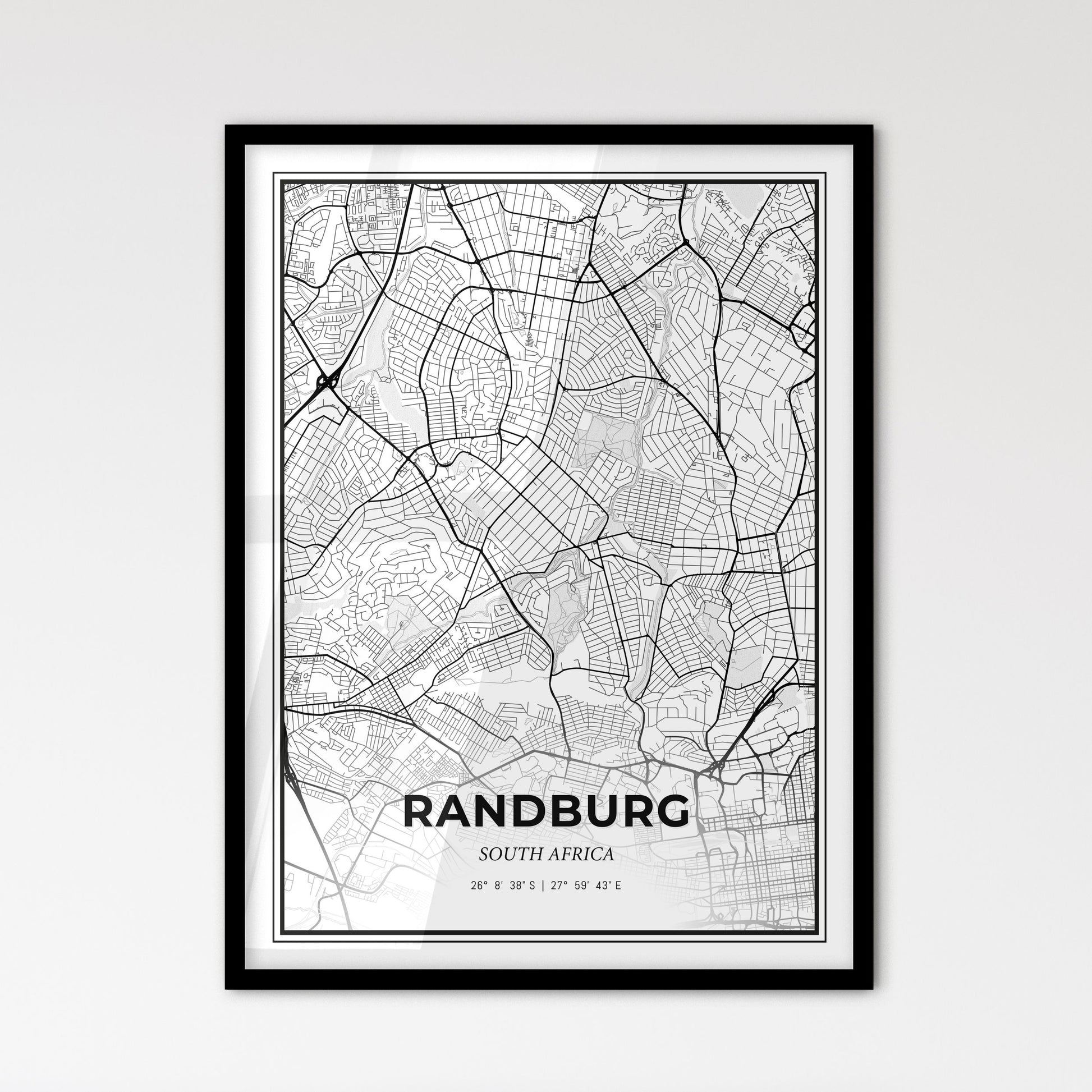 Randburg South Africa - Scandinavian Style City Map for Modern Home Decor