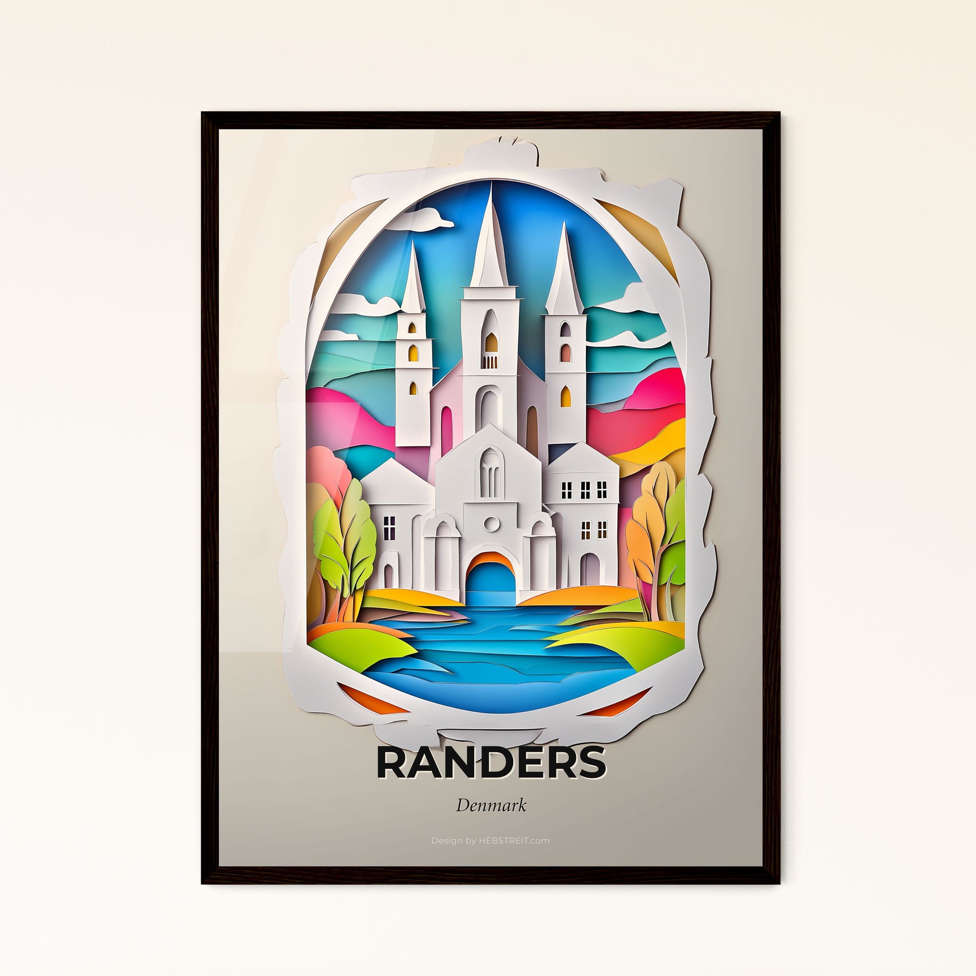 Vivid Randers, Denmark - a paper cut of a church with a lake