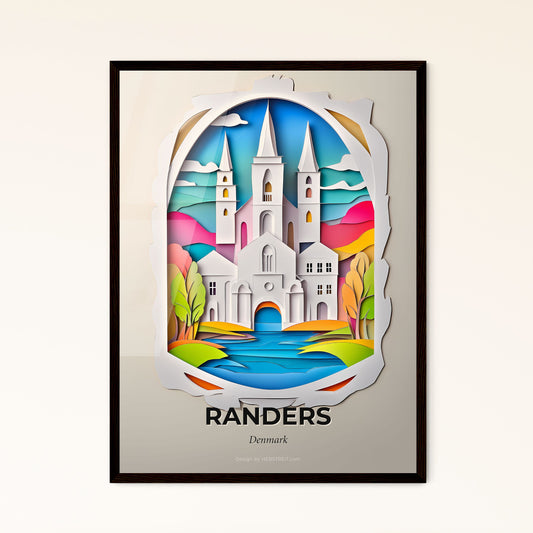 Vivid Randers, Denmark - a paper cut of a church with a lake