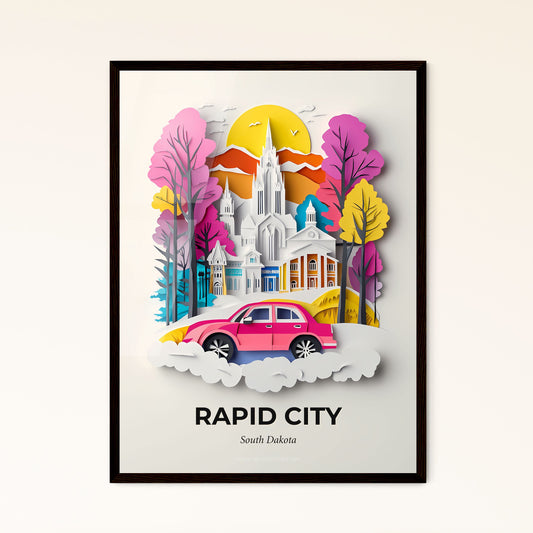 Vivid Rapid City, South Dakota - a car is driving through a snowy town