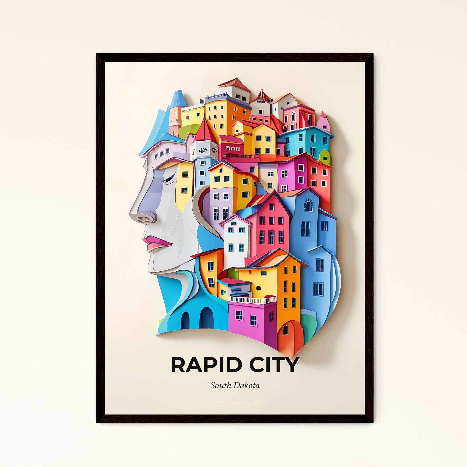 Vivid Rapid City, South Dakota - a colorful city with a woman's face in the middle