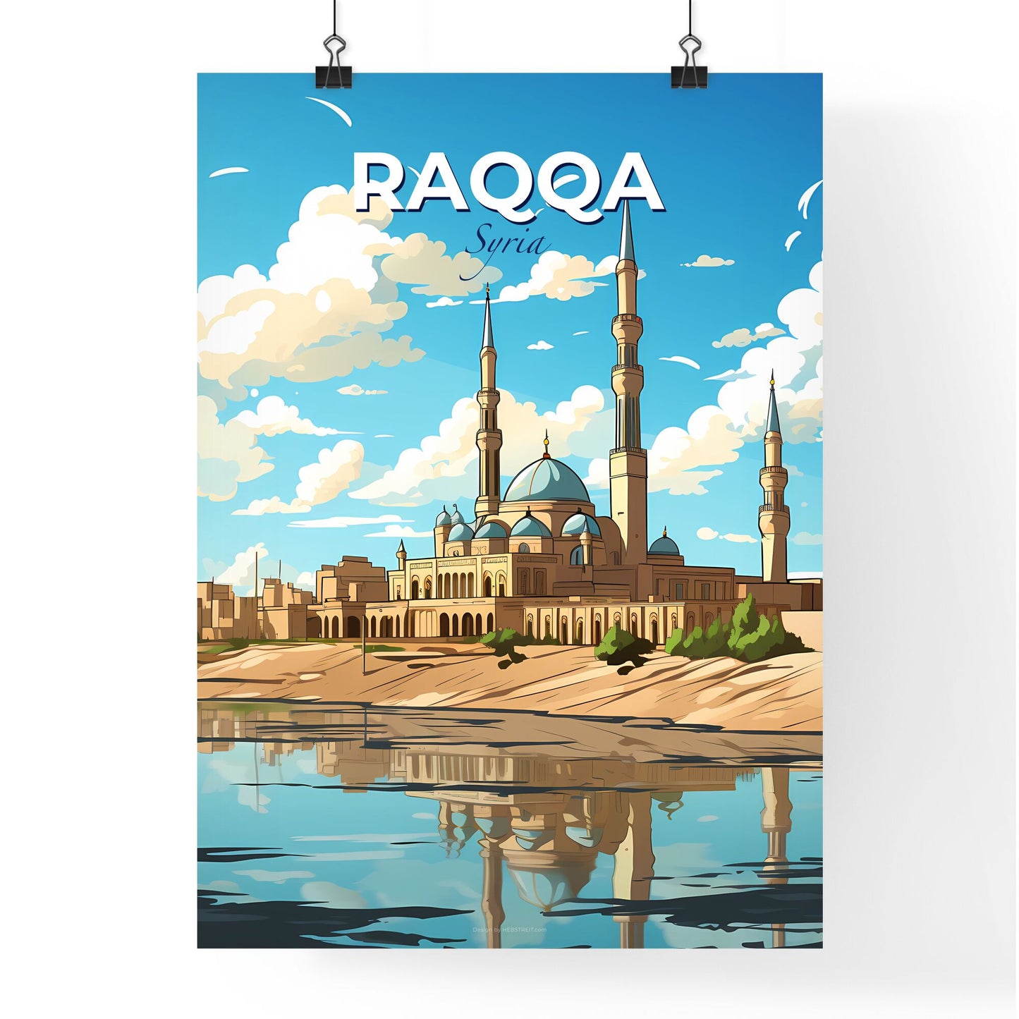 Raqqa Syria Cityscape Vibrant Painting, Architectural Skyline, Urban Landscape, Digital Art, Building, Water Default Title