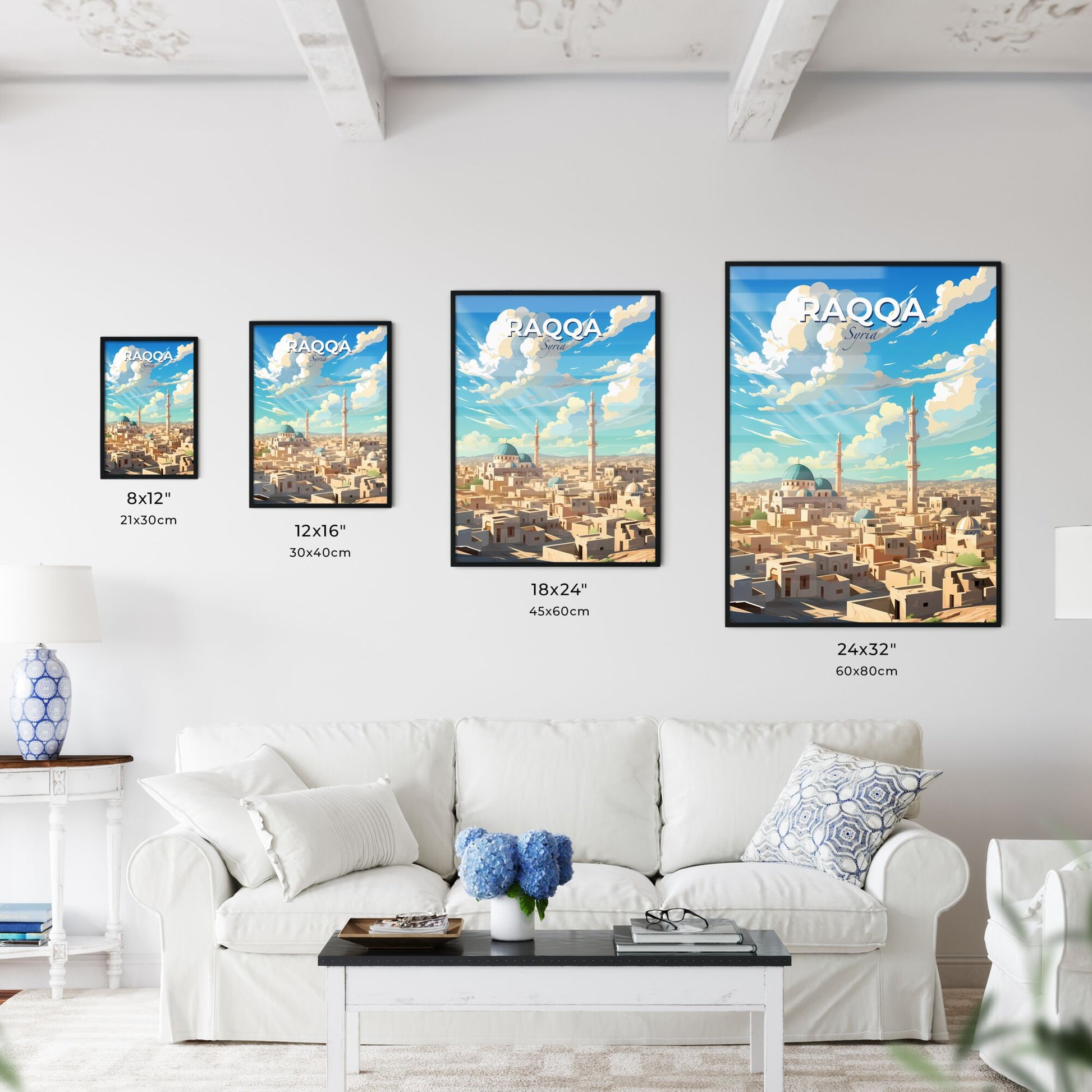 Vibrant Painting of Raqqa Syria Skyline Featuring Buildings and Towers Default Title
