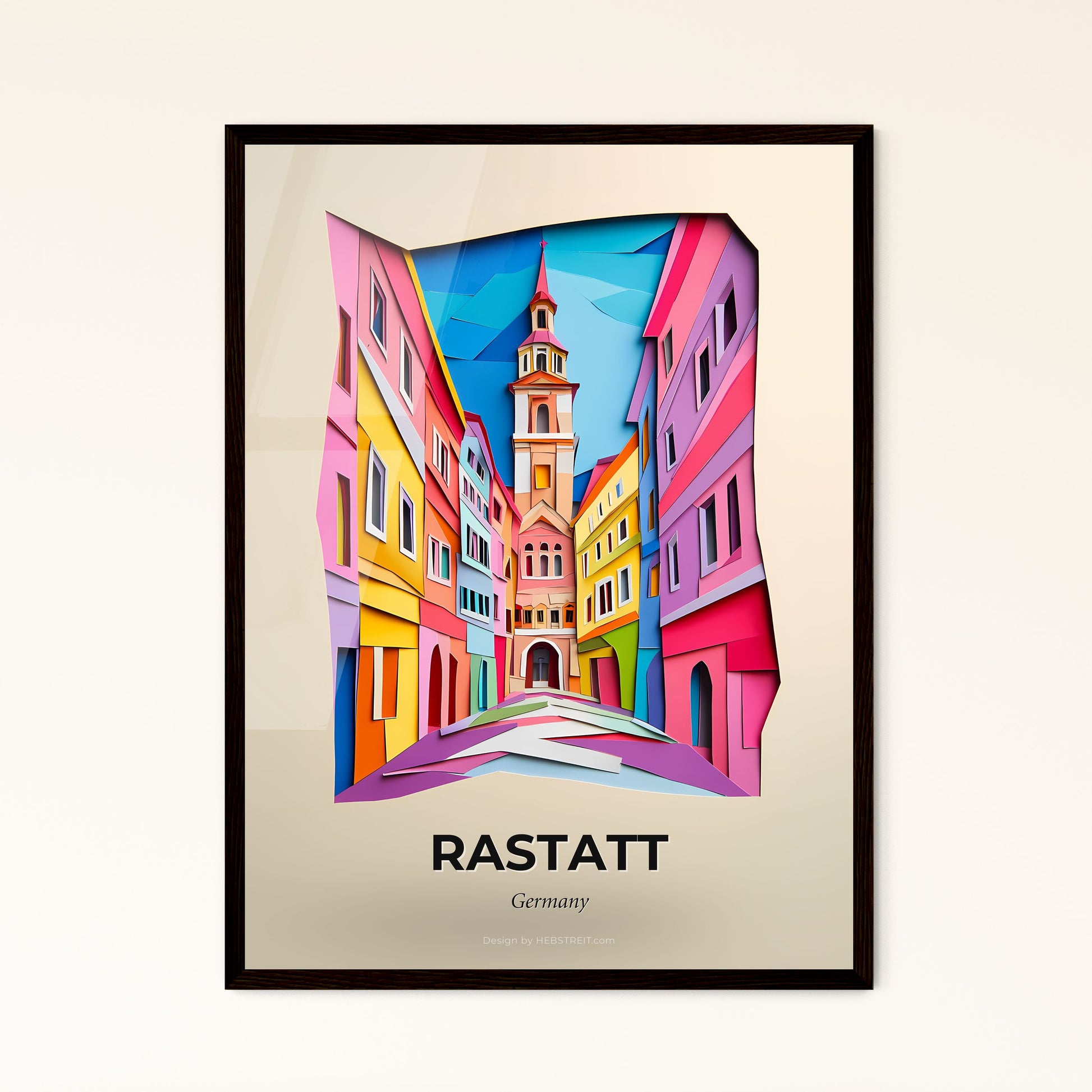 Vivid Rastatt, Germany - a colorful city street with a clock tower