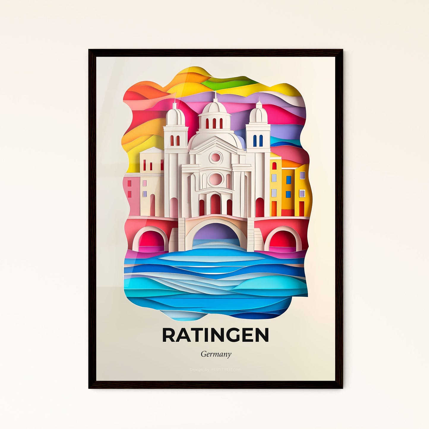 Vivid Ratingen, Germany - a paper cut of a church and a rainbow colored wave