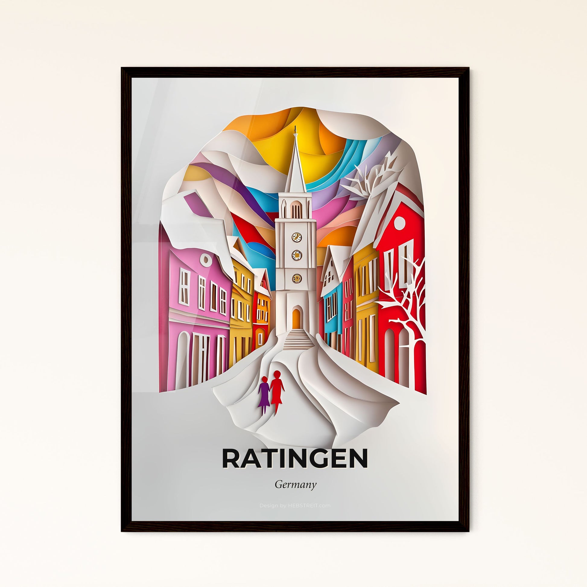 Vivid Ratingen, Germany - a paper cut of a clock tower in a city