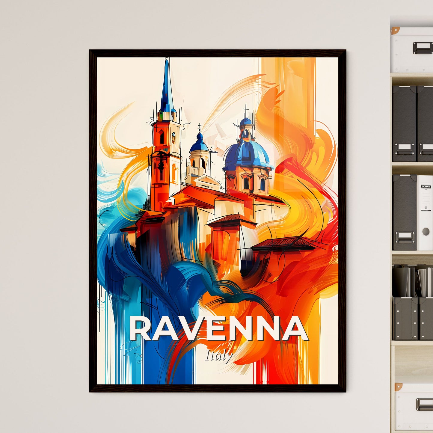 Vibrant Ravenna, Italy - A Painting Of A Building With A Colorful Background