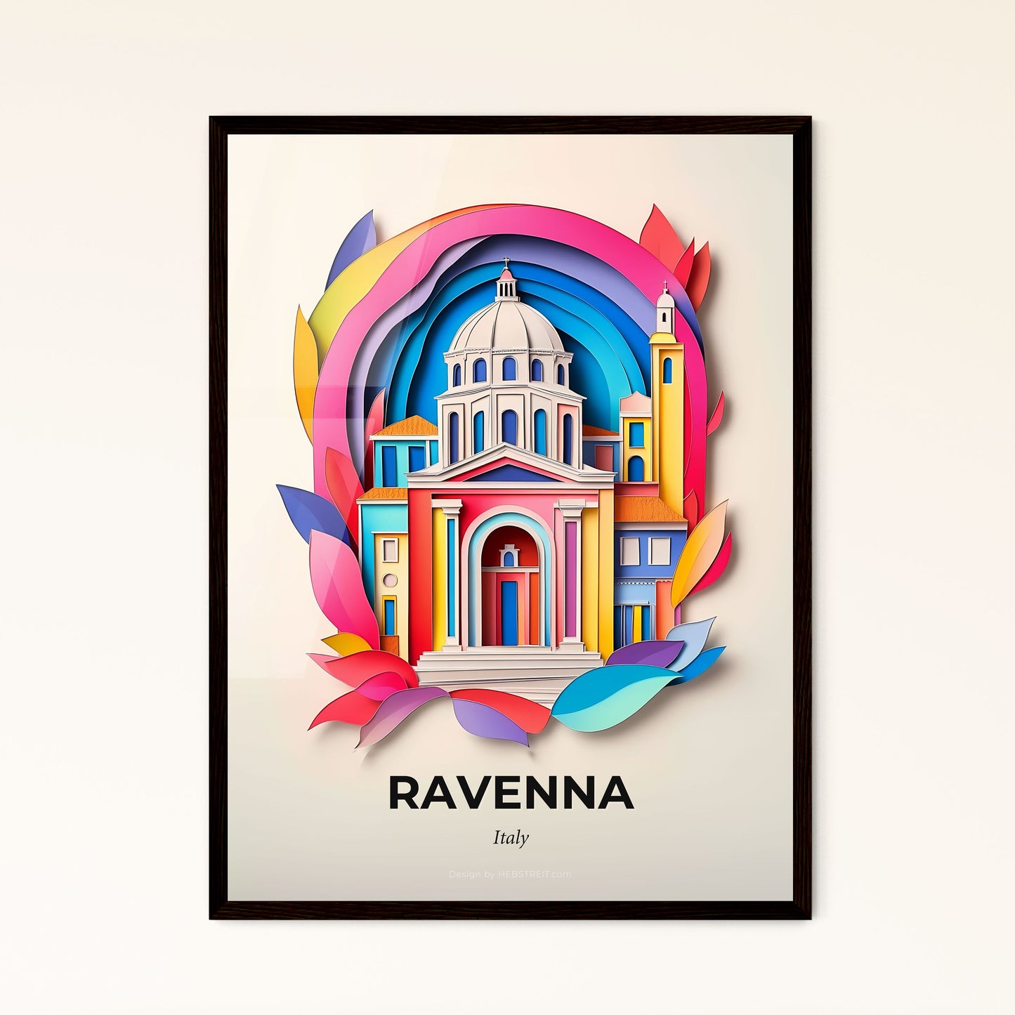 Vivid Ravenna, Italy - a colorful building with a dome and a rainbow colored leaf