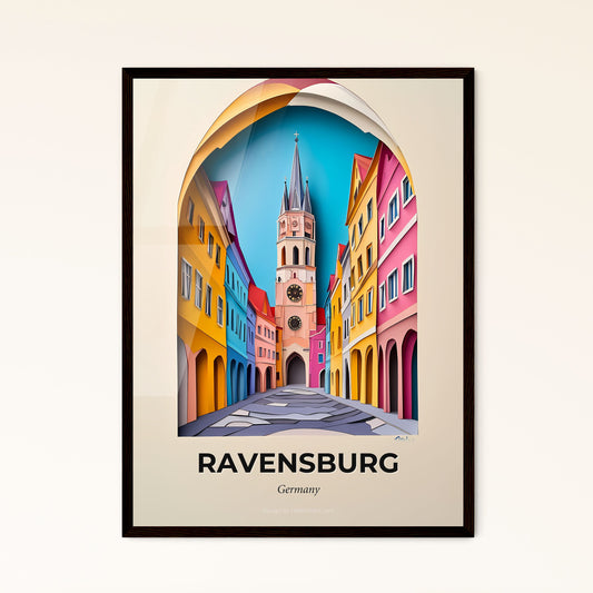 Vivid Ravensburg, Germany - a street with a clock tower