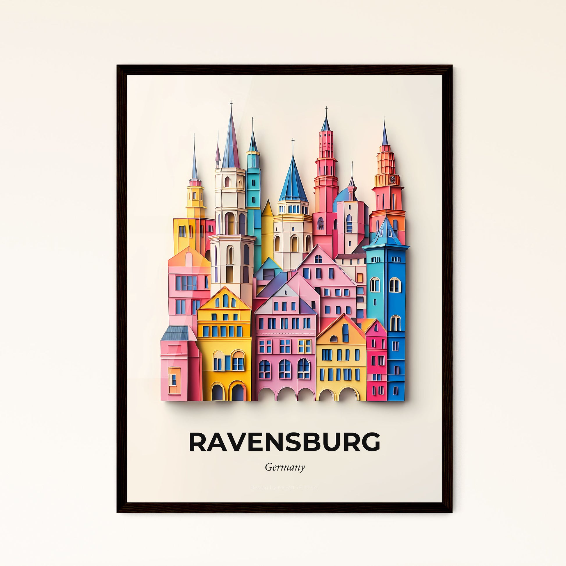 Vivid Ravensburg, Germany - a group of colorful buildings with towers on each side