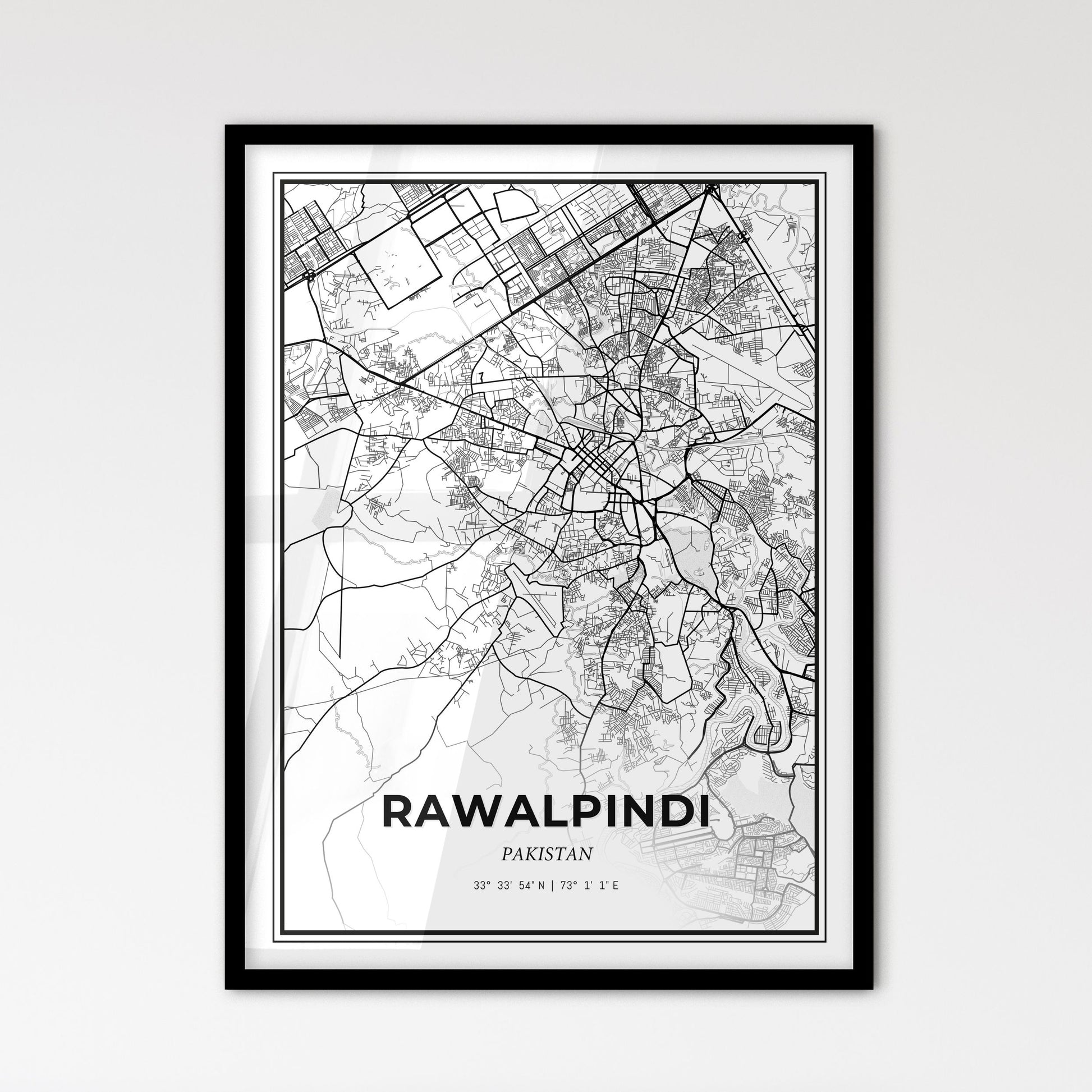 Rawalpindi Pakistan - Scandinavian Style City Map for Modern Home Decor