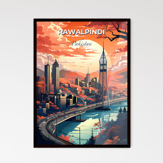 Rawalpindi Cityscape Painting: Vibrant Skyline with Bridge and River Default Title