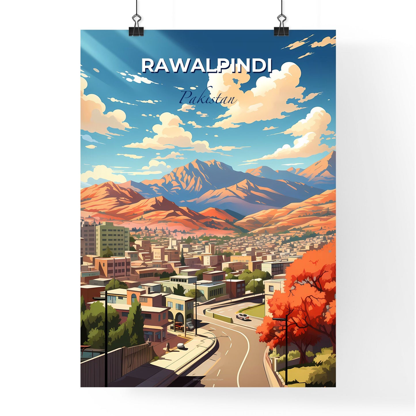 Rawalpindi City, Pakistan Skyline Art Painting Illustration Mountain Trees Default Title