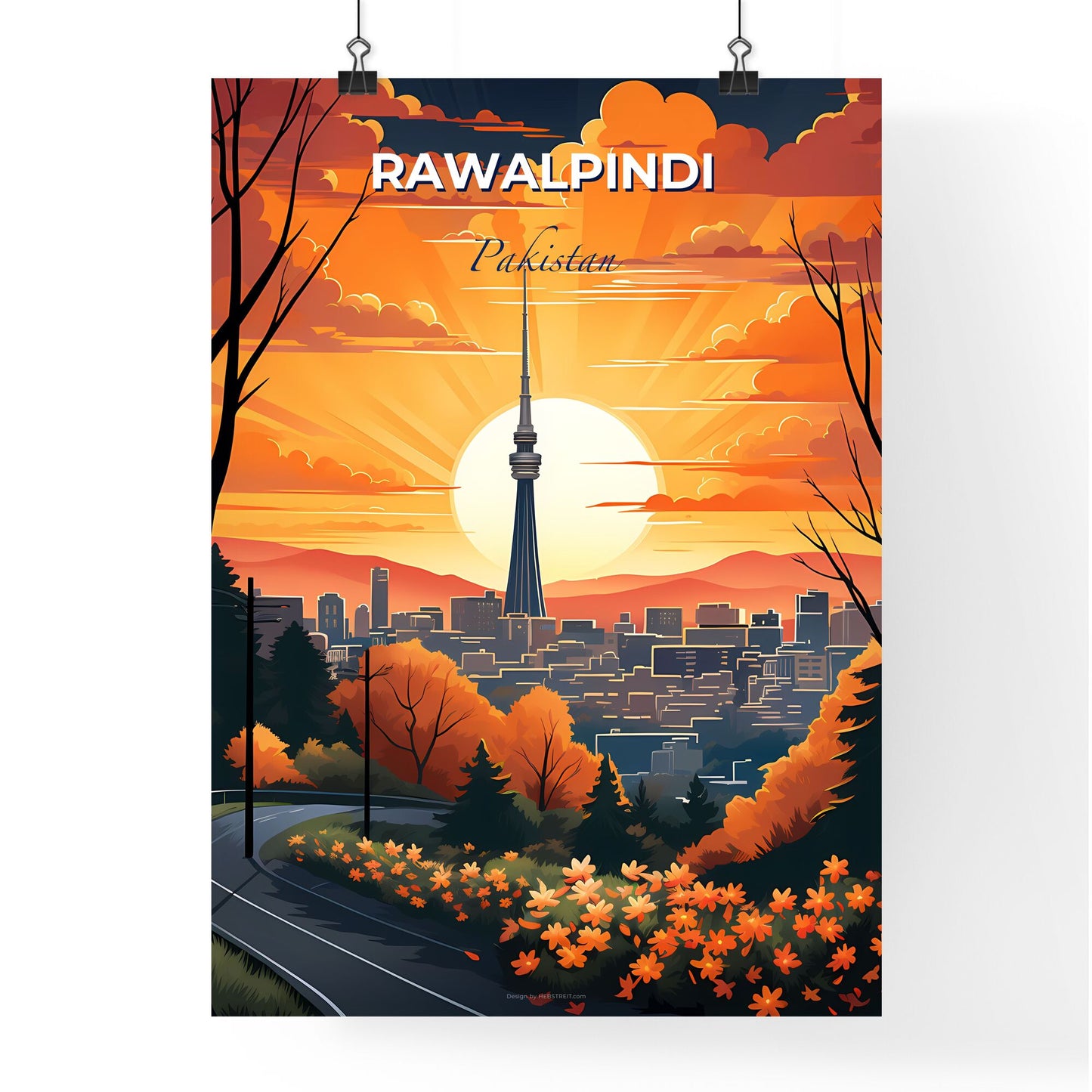 Vibrant Rawalpindi Pakistan City Skyline Sunset Painting Art Default Title