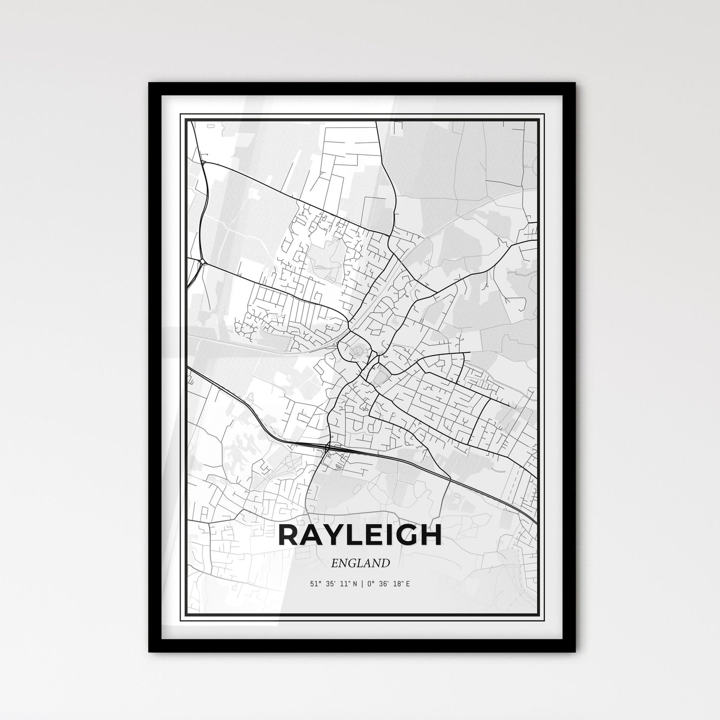 Rayleigh England - Scandinavian Style City Map for Modern Home Decor